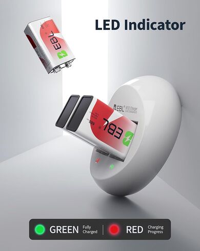 بطاريات EBL 9V القابلة لإعادة الشحن، 4 بطاريات ليثيوم أيون 9 فولت وشاحن بطارية 9 فولت in Kuwait