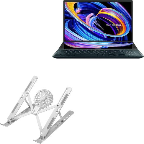 حامل وحامل BoxWave متوافق مع ASUS ZenBook Pro Duo 15 (UX582) - حامل QuickSwitch مع مروحة تبريد، محمول، فتحة تهوية متعددة الزوايا - فضي معدني in Kuwait
