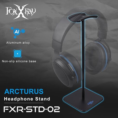FOXXRAY STD-02 Aluminum Headphone Stand, Durable and Sleek Design with Non-Slip Base, Desk Earphone Stand for Wireless and Wired Headsets - Black in Saudi Arabia