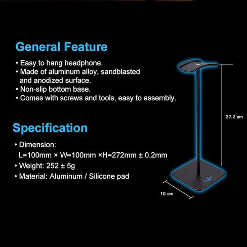 FOXXRAY STD-02 Aluminum Headphone Stand, Durable and Sleek Design with Non-Slip Base, Desk Earphone Stand for Wireless and Wired Headsets - Black in Saudi Arabia