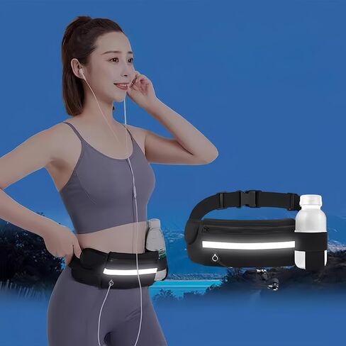 حزام الجري لركوب الدراجات للنساء والرجال والرياضات الخارجية وحقيبة خصر نحيفة قابلة للتعديل مع شريط عاكس سعة كبيرة مضادة للماء وحامل زجاجة مياه للهاتف مقاوم للعرق وممتص للصدمات وحقيبة خصر سوداء in Saudi Arabia