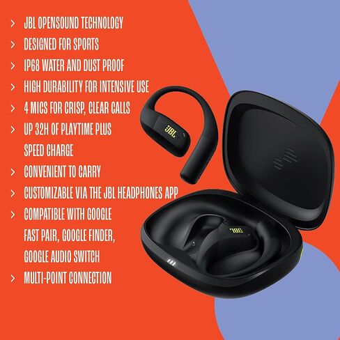 JBL Endurance Zone - True Wireless Open-Ear Sport Headphones with 4 mics for Crisp, Clear Calls, Water & dust Proof (IP68), and Up to 32 Hours of Playtime, Plus Speed Charge (Black/Grey) in Saudi Arabia
