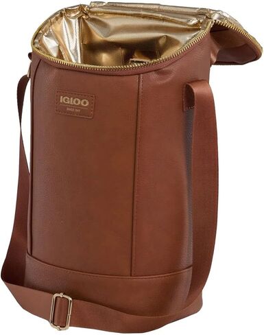 حقيبة المشروبات من مجموعة Igloo Luxe Collection، عزل MaxCold، مقسم قابل للإزالة، بطانة معدنية (كونياك) in Kuwait