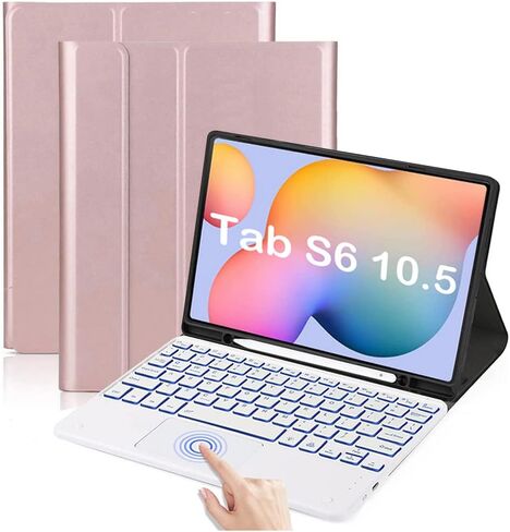 حافظة لوحة مفاتيح بإضاءة خلفية لجهاز Galaxy Tab S6 10.5 بوصة 2019 (موديل SM-T860/T865/T867)، [تدعم شحن قلم S] لوحة مفاتيح بلوتوث قابلة للفصل مغناطيسيًا مع غطاء حامل من جلد البولي يوريثان، أسود in Saudi Arabia