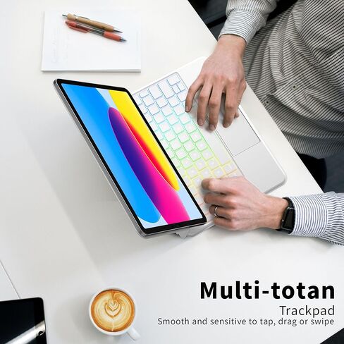 حافظة لوحة مفاتيح IPad الجيل العاشر 2022 والجيل الحادي عشر (A16، 2025) - لوحة مفاتيح سحرية مع لوحة لمس متعددة - حامل ناتئ عائم - حافظة مغناطيسية لجهاز iPad 10.9 بوصة من الجيل العاشر/الحادي عشر (أبيض) in Kuwait