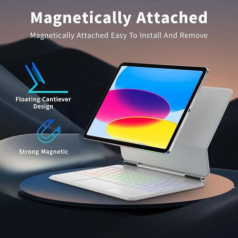 حافظة لوحة مفاتيح IPad الجيل العاشر 2022 والجيل الحادي عشر (A16، 2025) - لوحة مفاتيح سحرية مع لوحة لمس متعددة - حامل ناتئ عائم - حافظة مغناطيسية لجهاز iPad 10.9 بوصة من الجيل العاشر/الحادي عشر (أبيض) in Kuwait