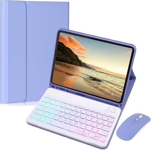 AnMengXinLing Keyboard Case for Fire HD 10/10 Plus Tablet 10.1 inch 2021/2023 (11th/13th Gen) with Mouse, Rainbow Backlight Magnetic Detachable Keyboard Cover with Pencil Holder (Purple) in Saudi Arabia