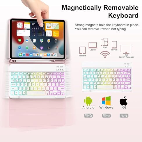 AnMengXinLing Keyboard Case for Fire HD 10/10 Plus Tablet 10.1 inch 2021/2023 (11th/13th Gen) with Mouse, Rainbow Backlight Magnetic Detachable Keyboard Cover with Pencil Holder (Purple) in Kuwait