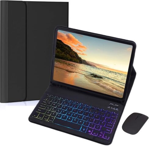 AnMengXinLing Keyboard Case for Fire HD 10/10 Plus Tablet 10.1 inch 2021/2023 (11th/13th Gen) with Mouse, Rainbow Backlight Magnetic Detachable Keyboard Cover with Pencil Holder (Purple) in Kuwait