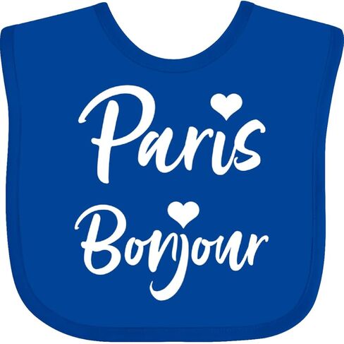 inktastic Paris Bonjour with Hearts in White Text Baby Bib in Saudi Arabia