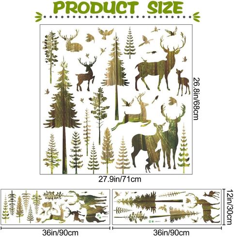 Silhouette Forest Wall Decals Creative Elk Deer with Pine Trees Peel & Stick Wall Stickers, DIY Removable Nature Scene Wall Art for Living Room, Nursery, Bedroom Corner Decor in Saudi Arabia