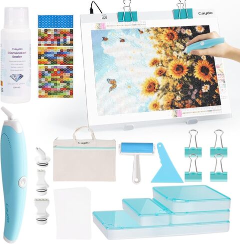 Caydo 31 PCS All Inclusive Diamond Art Accessories Kit, A3 LED Light Pad Set with Diamond Painting Sealer, Trays, Electric Pen, Roller Tool for 5D Diamond Paint in Saudi Arabia