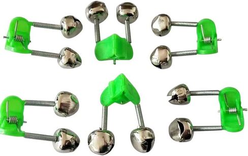 10 Pcs Plastic Fishing Bells Clips Fishing Rod Alarm with Dual Alert Bells, ABS & Metal, Lightweight 80g, Green, for Fisherman in Saudi Arabia
