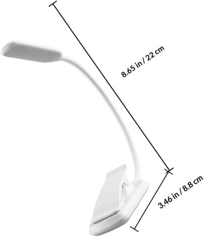 Healifty USB Rechargeable LED Book Light with Clamp, White 88x40x220mm, Eye Protection Reading Lamp for Bedside and Desk Use in Saudi Arabia