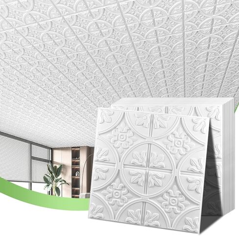 Art3d Drop Ceiling Tiles 2x2, Glue-up Ceiling Panel, Fancy Classic Style, Argent Silver in Saudi Arabia