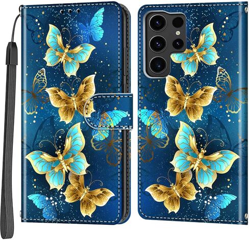 حافظة محفظة لهاتف Samsung Galaxy S24 Ultra، [مسند] حامل 3 بطاقات [غلاف داخلي من مادة TPU مقاوم للصدمات]، غطاء قلاب واقٍ مغناطيسي من جلد البولي يوريثان مقاس 6.8 بوصات 2024، فراشة وردية in Kuwait