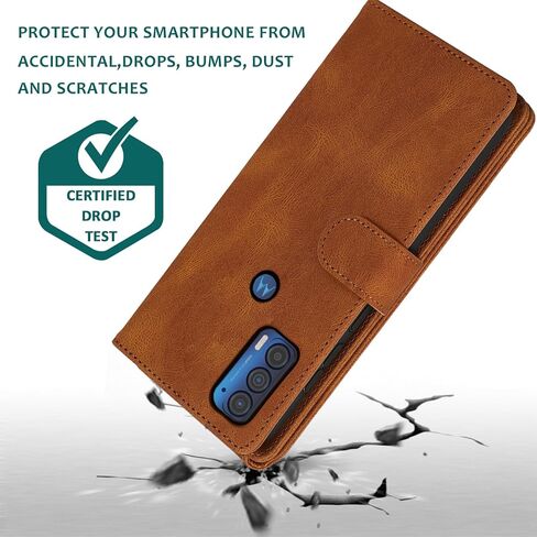 متوافق مع هاتف Motorola Moto Edge 2021/MotoEdge 5G UW 2021، جراب محفظة من الزجاج المقسى وواقي شاشة من الزجاج المقسى وغطاء قلاب من الجلد القديم بسحاب وحامل بطاقات وحامل ملحقات خلوية لـ XT2141-1 بني in Saudi Arabia