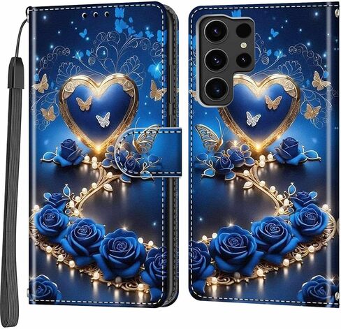حافظة محفظة لهاتف Samsung Galaxy S24 Ultra، [مسند] حامل 3 بطاقات [غلاف داخلي من مادة TPU مقاوم للصدمات]، غطاء قلاب واقٍ مغناطيسي من جلد البولي يوريثان مقاس 6.8 بوصات 2024، فراشة وردية in Kuwait