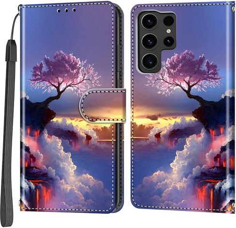 حافظة محفظة لهاتف Samsung Galaxy S24 Ultra، [مسند] حامل 3 بطاقات [غلاف داخلي من مادة TPU مقاوم للصدمات]، غطاء قلاب واقٍ مغناطيسي من جلد البولي يوريثان مقاس 6.8 بوصات 2024، فراشة وردية in Kuwait