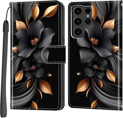 حافظة محفظة لهاتف Samsung Galaxy S24 Ultra، [مسند] حامل 3 بطاقات [غلاف داخلي من مادة TPU مقاوم للصدمات]، غطاء قلاب واقٍ مغناطيسي من جلد البولي يوريثان مقاس 6.8 بوصات 2024، فراشة وردية in Kuwait