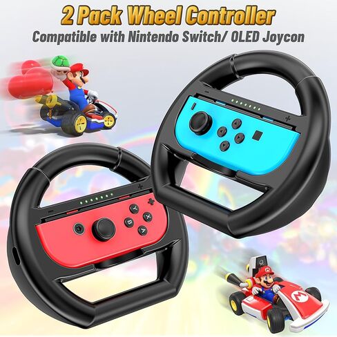 عجلات القيادة لـ NS وOLED Joy-Cons، وعجلات السباق لـ Mario Kart 8 Deluxe Twin Pack باللون الأسود in Kuwait