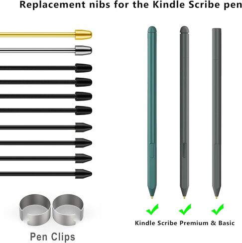 أطراف معدنية/بلاستيكية بديلة لأقلام Kindle Scribe Premium والأقلام الأساسية. أطراف + مشبك + علبة تخزين (سنتان معدنيتان + 8 سنون بلاستيكية) in Kuwait
