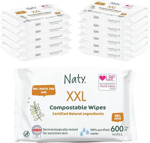 Naty Baby Wipes, 98% Water & Hypoallergenic, 168 Count (3 Packs) | Natural for Sensitive Skin, Unscented, Plant-Based, Fragrance-Free, Gentle for Newborn & Toddler in Kuwait