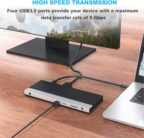 محطة إرساء WAVLINK 4K USB C شاشة ثلاثية 2 HDMI + 1 منفذ عرض مع طاقة 100 وات، LAN، 4 USB 3.0، قارئ بطاقة SD، صوت، لجهاز Dell XPS 13/15، MacBook Pro، Lenovo Yoga، إلخ - إصدار ترقية 2023 in Kuwait