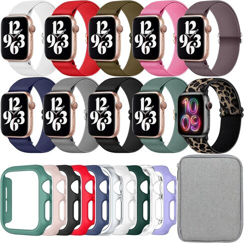 10 Pack Nylon Stretchy Band Compatible with Apple Watch Bands 40mm 41mm 42mm 44mm 45mm 46mm for Women Men, Watch Case(Compatible for Apple Watch Series 11 10 9 8 7 6 5 4 3 SE/2 in Saudi Arabia