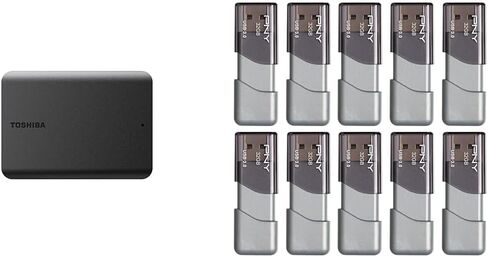 محرك الأقراص الصلبة الخارجي المحمول توشيبا كانفيو بيسكس 1 تيرابايت USB 3.0، أسود - HDTB510XK3AA & PNY 32 جيجابايت Turbo Attaché 3 USB 3.0 فلاش درايف، 10 عبوات، فضي in Saudi Arabia