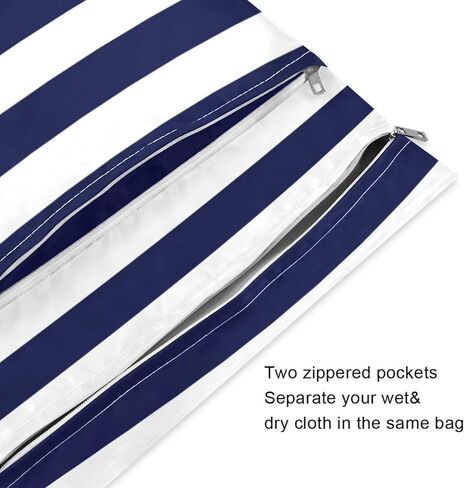 Kigai Navy Blue Stripes Wet Dry Bags 2 Pack, Waterproof Reusable Baby Cloth Diaper Wet Dry Bag with Zipper Pocket for Travel, Beach, Stroller, Gym Dirty Clothes, Wet Swimsuits in Saudi Arabia