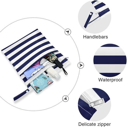 Kigai Navy Blue Stripes Wet Dry Bags 2 Pack, Waterproof Reusable Baby Cloth Diaper Wet Dry Bag with Zipper Pocket for Travel, Beach, Stroller, Gym Dirty Clothes, Wet Swimsuits in Saudi Arabia