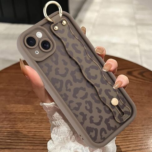 حافظة MOWIME متوافقة مع هاتف iPhone 17 Pro Max مع حزام الإصبع، [محدث] غطاء مسند قابل للتعديل لسوار المعصم للنساء والفتيات، حافظة واقية من السيليكون المقاوم للصدمات بطبعة الفهد، مقاس 6.9 بوصة، بني in Kuwait