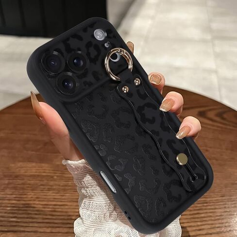 حافظة MOWIME متوافقة مع هاتف iPhone 17 Pro Max مع حزام الإصبع، [محدث] غطاء مسند قابل للتعديل لسوار المعصم للنساء والفتيات، حافظة واقية من السيليكون المقاوم للصدمات بطبعة الفهد، مقاس 6.9 بوصة، بني in Kuwait