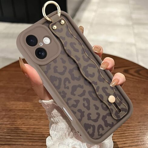حافظة MOWIME متوافقة مع هاتف iPhone 17 Pro Max مع حزام الإصبع، [محدث] غطاء مسند قابل للتعديل لسوار المعصم للنساء والفتيات، حافظة واقية من السيليكون المقاوم للصدمات بطبعة الفهد، مقاس 6.9 بوصة، بني in Kuwait