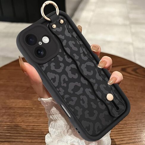 حافظة MOWIME متوافقة مع هاتف iPhone 17 Pro Max مع حزام الإصبع، [محدث] غطاء مسند قابل للتعديل لسوار المعصم للنساء والفتيات، حافظة واقية من السيليكون المقاوم للصدمات بطبعة الفهد، مقاس 6.9 بوصة، بني in Kuwait