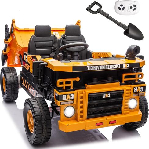 24V 4WD 2-Seater XL Kids Ride on Truck لعبة سيارة كهربائية مع سرير تفريغ كهربائي، الآباء والأمهات التحكم عن بعد للأطفال سيارة جرار لعب ركوب على شاحنة قلابة للبنين والبنات الذين تتراوح أعمارهم بين 3 فما فوق، أصفر in Kuwait