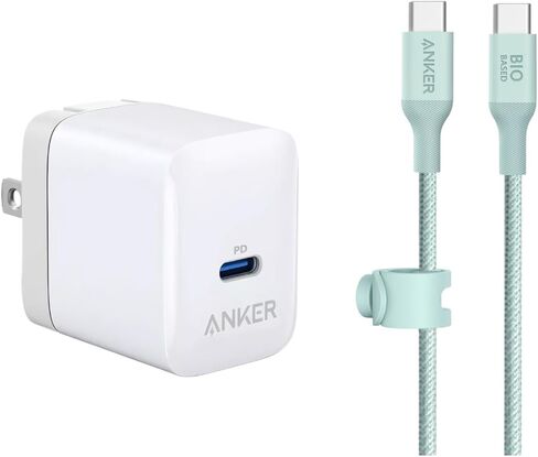 محول طاقة Anker 20 واط USB-C وكابل USB-C من النايلون الحيوي إلى USB-C، شاحن سريع PD صديق للبيئة 20 واط وكابل شحن USB-C متين لأجهزة iPhone وiPad وAndroid وSamsung Galaxy وMacBook والمزيد in Saudi Arabia