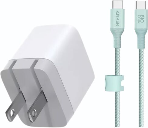 محول طاقة Anker 20 واط USB-C وكابل USB-C من النايلون الحيوي إلى USB-C، شاحن سريع PD صديق للبيئة 20 واط وكابل شحن USB-C متين لأجهزة iPhone وiPad وAndroid وSamsung Galaxy وMacBook والمزيد in Saudi Arabia