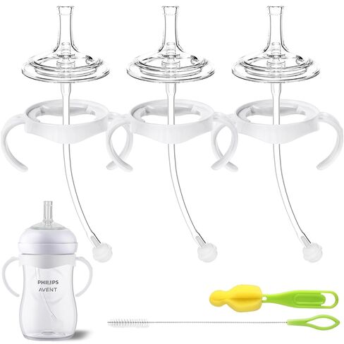 Plastic-Free Straw Cup Conversion Kit for Philips Avent Natural Baby Bottle, Sippy Cup Transition Kit with All Silicone Straw Top Nipples, Metal Weighted Straw, Brush & Handles for Toddler 6+ Month in Saudi Arabia