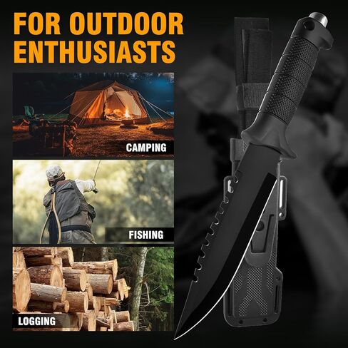 Sawtooth blade tactical knife,black handle, nylon sheath, outdoor hunting straight Hunting Bushcraft Full Tang Non-Slip Handle Knife Adventure EDC (style2) in Saudi Arabia