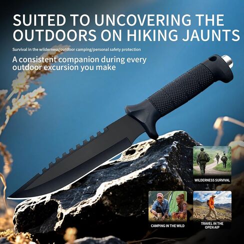 Sawtooth blade tactical knife,black handle, nylon sheath, outdoor hunting straight Hunting Bushcraft Full Tang Non-Slip Handle Knife Adventure EDC (style2) in Saudi Arabia