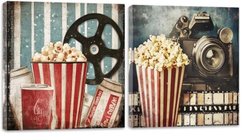 CGXLB الفيلم الكلاسيكي جدار الفن خمر بكرة الفيلم والرجعية صورة جهاز العرض الحنين الفشار دلو اللوحة ديكور السينما للمنزل مسرح غرفة الألعاب بار 12 "× 12" × 2 in Saudi Arabia