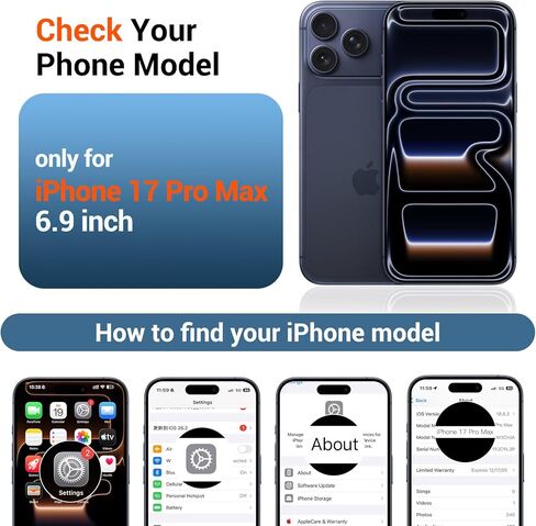 حافظة SUPFINE المغناطيسية لهاتف iPhone 17 Pro Max (مسند مدمج غير مرئي) (متوافقة مع MagSafe) (حماية من السقوط من الدرجة العسكرية) غطاء هاتف شفاف غير لامع مقاوم للصدمات، أزرق داكن in Kuwait