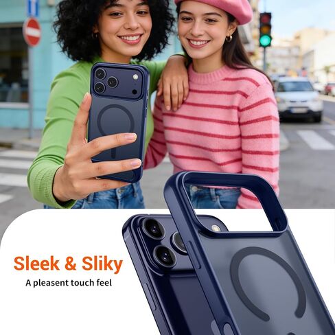 حافظة SUPFINE المغناطيسية لهاتف iPhone 17 Pro Max (مسند مدمج غير مرئي) (متوافقة مع MagSafe) (حماية من السقوط من الدرجة العسكرية) غطاء هاتف شفاف غير لامع مقاوم للصدمات، أزرق داكن in Kuwait