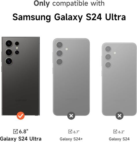 حافظة SURITCH لهاتف Samsung Galaxy S24 Ultra مع حزام يد قابل للدوران 360 درجة ومسند غير مرئي وغطاء كاميرا منزلق، غطاء واقٍ متين مقاوم للصدمات لهاتف S24 Ultra - أسود in Kuwait