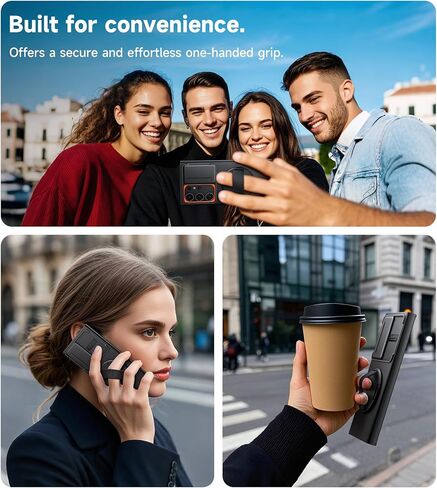 حافظة SURITCH لهاتف Samsung Galaxy S24 Ultra مع حزام يد قابل للدوران 360 درجة ومسند غير مرئي وغطاء كاميرا منزلق، غطاء واقٍ متين مقاوم للصدمات لهاتف S24 Ultra - أسود in Kuwait