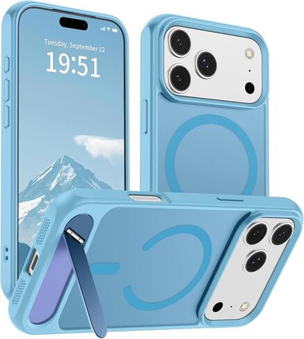 حافظة SUPFINE المغناطيسية لهاتف iPhone 17 Pro Max (مسند مدمج غير مرئي) (متوافقة مع MagSafe) (حماية من السقوط من الدرجة العسكرية) غطاء هاتف شفاف غير لامع مقاوم للصدمات، أزرق داكن in Kuwait