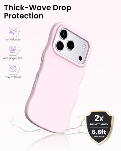 ORNARTO for iPhone 17 Pro Max Case for Women Girls– Cute Wave Edge | Camera Control Button | Shockproof Liquid Silicone Phone Case for iPhone 17 Pro Max 6.9", Chalk Pink in Saudi Arabia