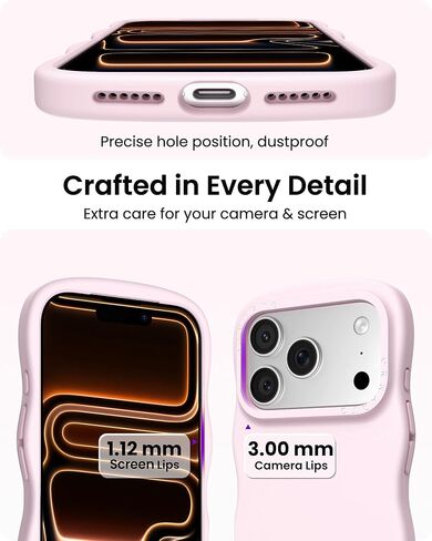 ORNARTO for iPhone 17 Pro Max Case for Women Girls– Cute Wave Edge | Camera Control Button | Shockproof Liquid Silicone Phone Case for iPhone 17 Pro Max 6.9", Chalk Pink in Saudi Arabia